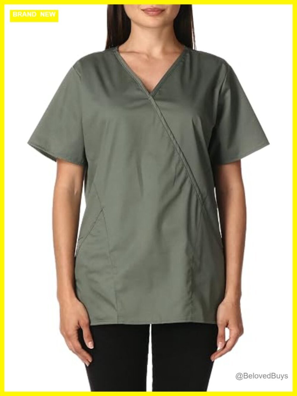 Mock Wrap Scrub Top with Two Pockets - Stretch Fit